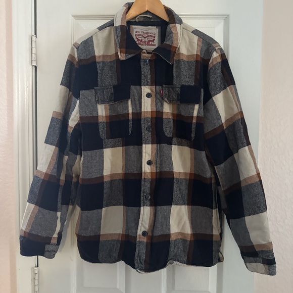 Levi’s Men’s Quilted Lined Plaid Button Front Full Zip Shacket Jacket Size Large - Picture 2 of 8